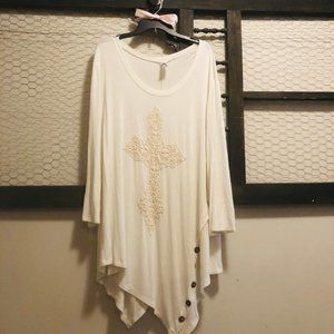 2B Together White Crochet Cross Tunic